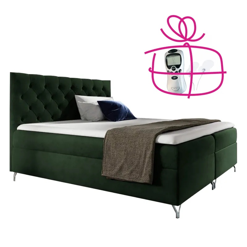 Pat cu boxspring, 180x200, ţesătură verde catifea, GULIETTE + cadou - Recomandare