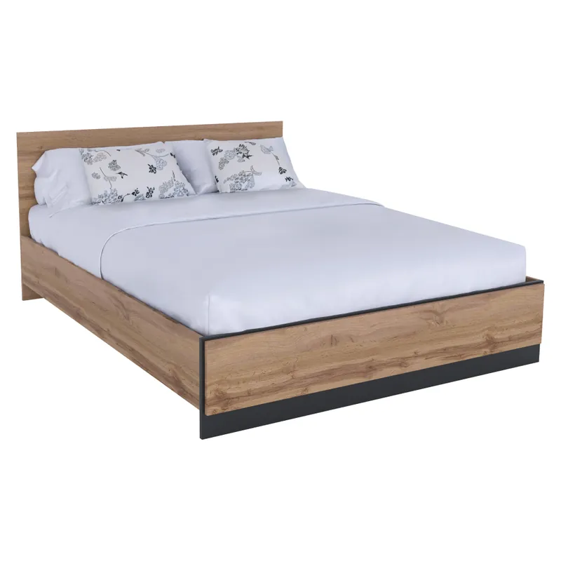 Stoc aproape epuizat - Pat, 160x200, stejar wotan/negru, AMONI