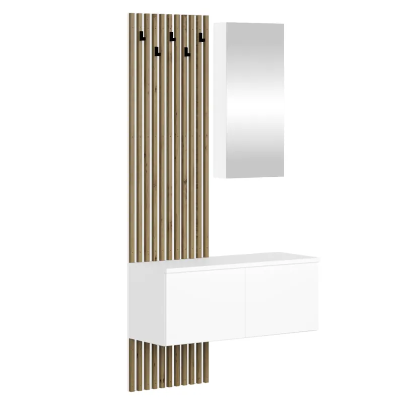 Set pentru hol, alb/stejar Artisan, REBEKA - Premium
