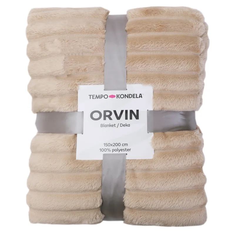 Pătură de pluş cu dungi,maro-gri Taupe, 150x200, ORVIN | Preț bun