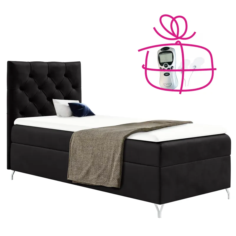 Pat cu boxspring, 90x200, ţesătură negru Velvet, pe stânga, GULIETTE + cadou - Ultimele produse