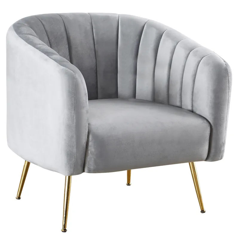 Gata de expediere | Fotoliu de design, ţesătură Velvet gri/gold crom-auriu, BAGY