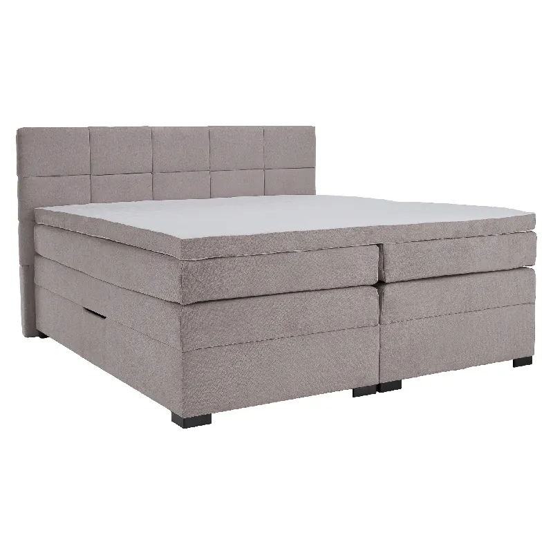 Produs apreciat | Pat boxspring, 200x200, gri-maro Taupe, APRIL