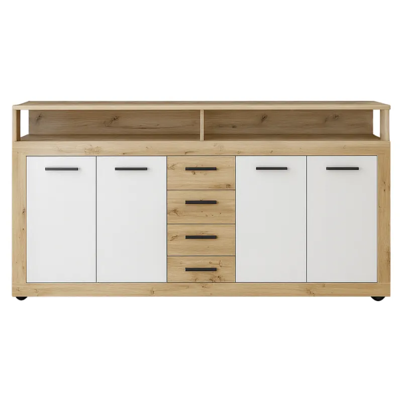 Comodă combinată, stejar artisan/alb, LUNYSA | Cumpărături sigure
