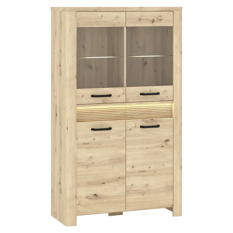 Economisește acum | Vitrină joasă cu iluminare LED, stejar artisan, MIRO 2D2W