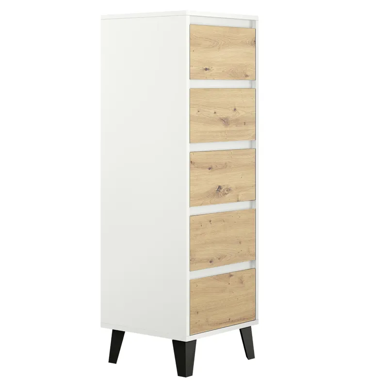 Comodă, albă/stejar artisan, BOGAN 5S40 - Cumpără în siguranță