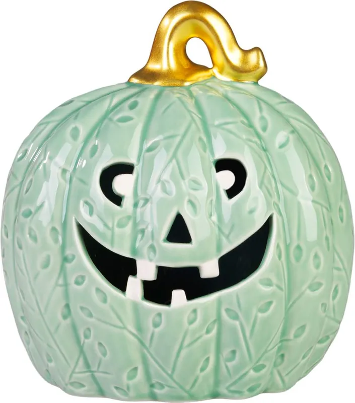 Decorațiune MagicHome Nature, dovleac cu LED, din porțelan, de culoare mentol, 10,2 x 12,8 x 13,8 cm - Ofertă pentru o perioadă limitată