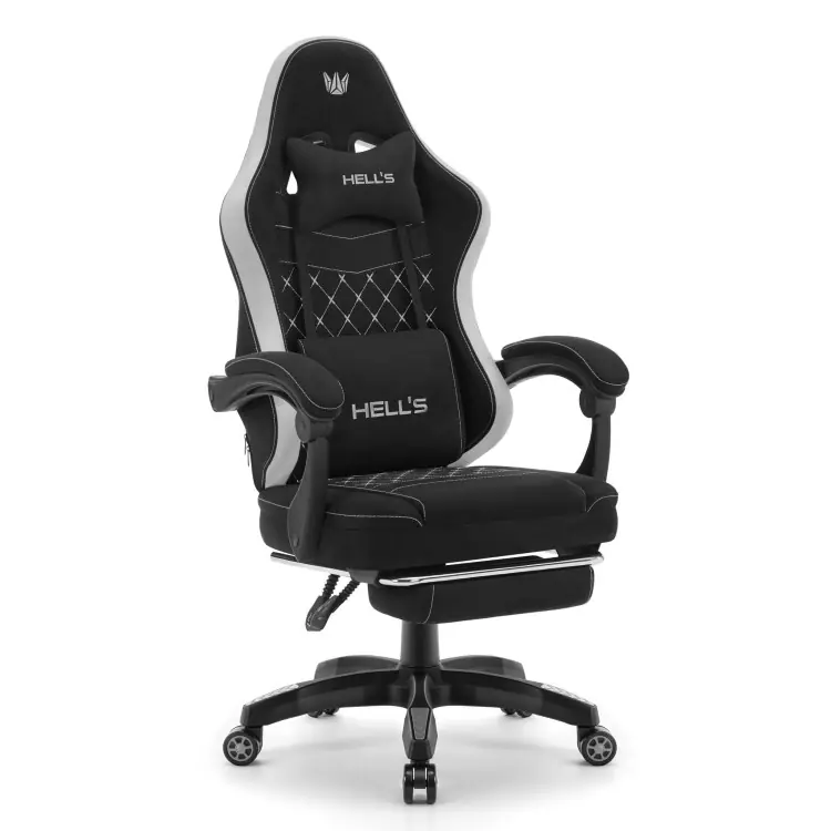 Fotoliu din material textil negru-gri cu suport pentru picioare HELLS CHAIR HC-1015 | Preț excelent