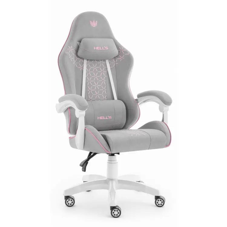 Plată securizată | Scaun de gaming din material textil gri-roz HELLS CHAIR HC-1008 2.0