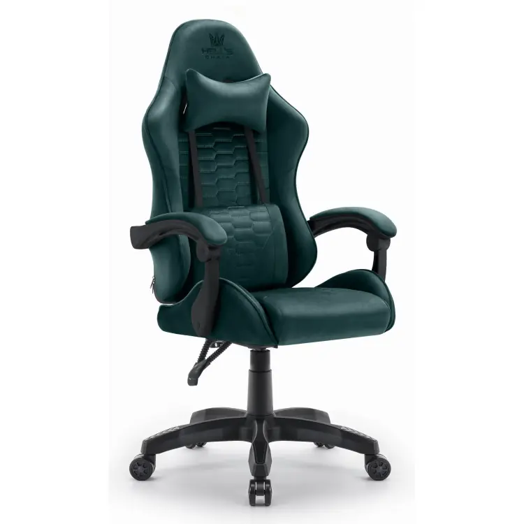 Preț bun - Scaun de gaming din material textil verde HELLS CHAIR HC- 1000