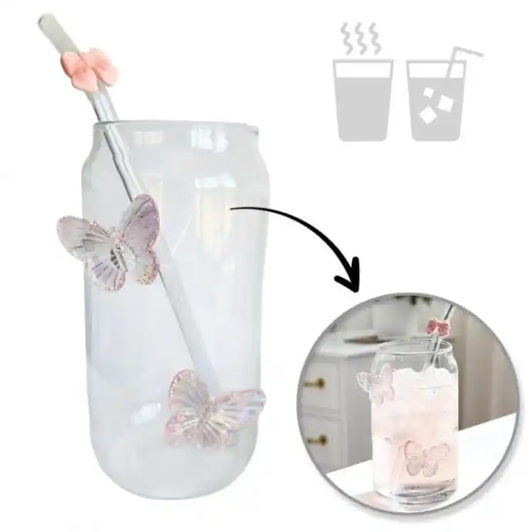 Reduceri | Pahar înalt cu fluturi roz - 500 ml
