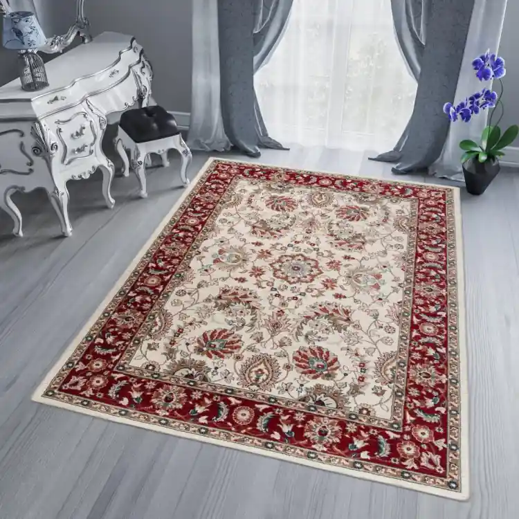 Covor alb și roșu cu model vintage | Ofertă exclusivă