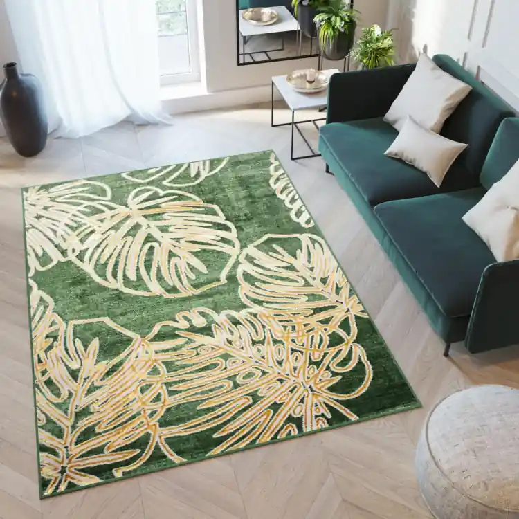 Covor verde cu motiv vegetal | Doar azi