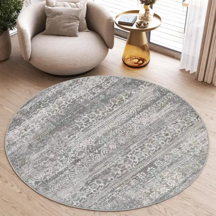 Covor rotund gri cu modele moderne - Produs premium
