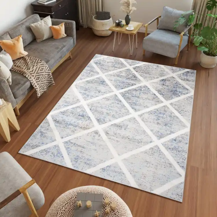 Covor albastru cu model geometric - Economisește mai mult
