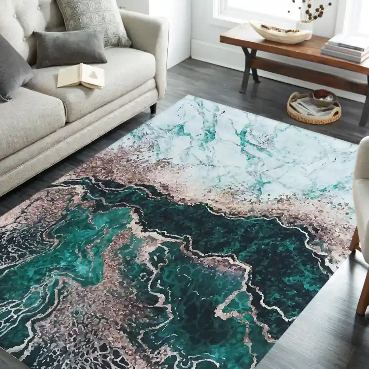 Bestseller | Covor verde-auriu cu model abstract