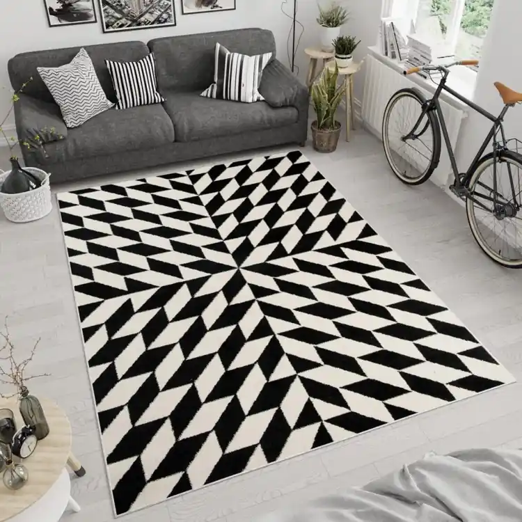Calitate excelentă | Covor cu model alb-negru modern