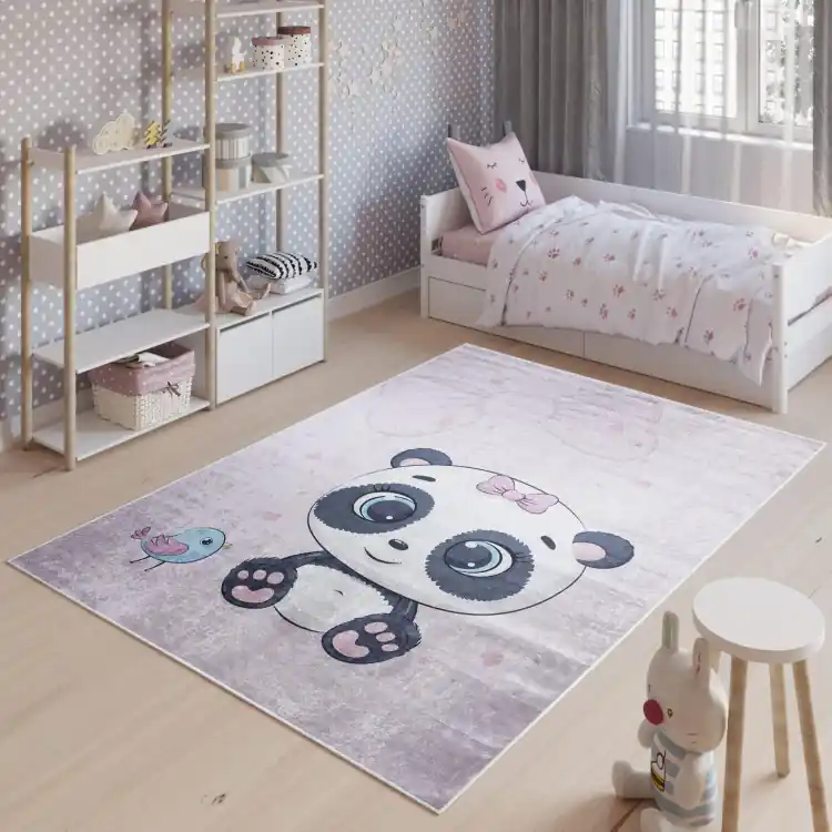 Covor roz pentru copii cu motiv panda | Reducere
