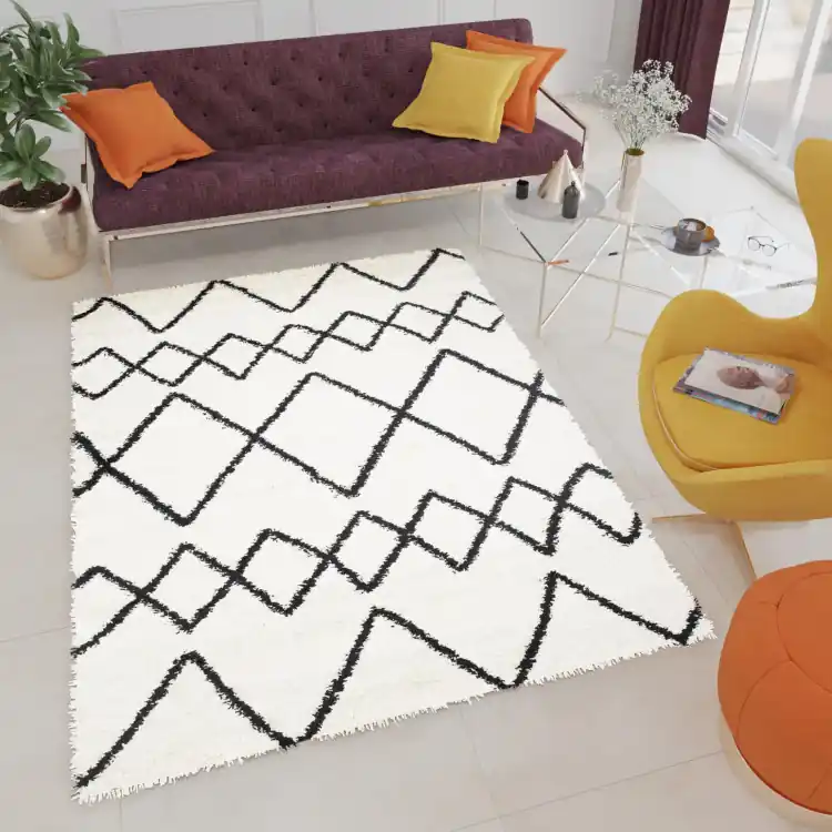 Ofertă specială - Covor crem shaggy cu model zig-zag