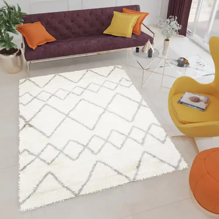 Ofertă flash | Covor crem shaggy cu model zig-zag