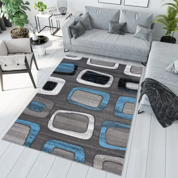 Acum disponibil | Covor modern gri-albastru cu model