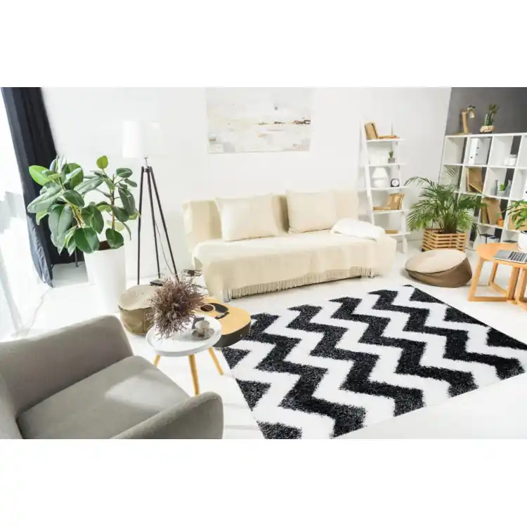 Covor shaggy modern alb-negru | Direct de la producător