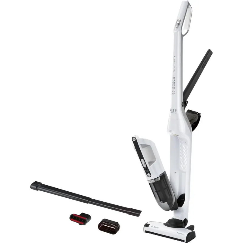 Aspirator Vertical Bosch Flexxo Serie 4 BBH32551, 2 în 1, Acumulator 25.2V, Autonomie 55 min, 0.4 L, Alb - Promoție specială