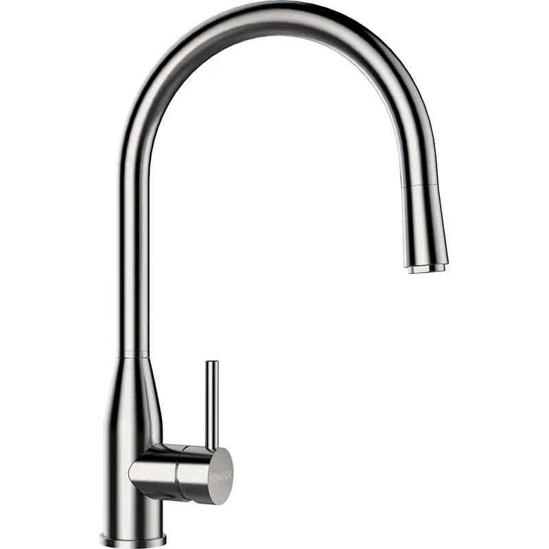 Economisește acum | Baterie bucatarie Schock Kavus Inox Periat cu cap extractibil, cartus ceramic, rotatie tija la 360 grade
