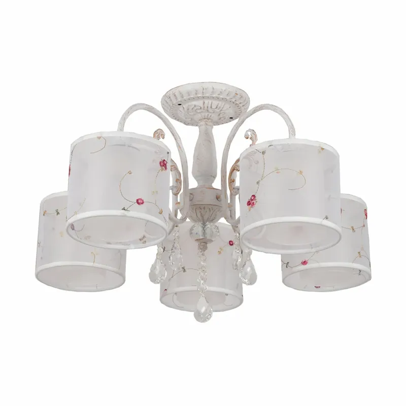 Candelabru Provance, 5 becuri, dulie E27, alb+insertii multicolore, Klausen | Doar azi