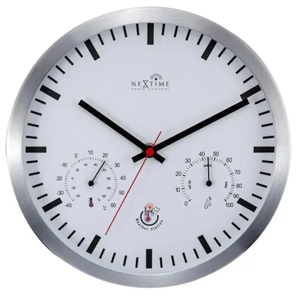 Ceas de perete NeXtime Weatherstation, 25cm, statie meteo, alb | Produs de top