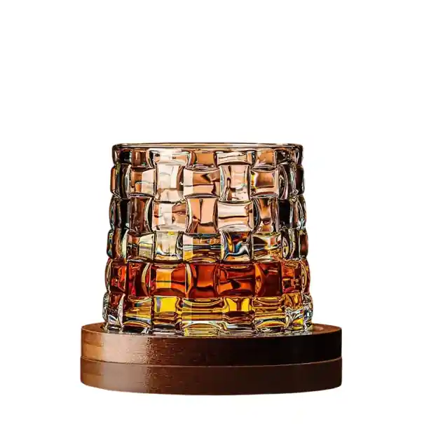 Pahar de whisky 8 x 9,2 cm 280 ml Design geometric cu plasă plastică de pătrate Suport rotativ 360° Elegant pahar de degustare | Produs lansat recent