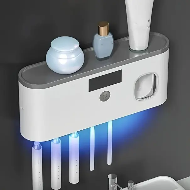 Suport de periuță de dinți de perete cu sterilizare UV, dozator de pastă de dinți cu încărcare USB, organizator de baie pentru 5 periuțe de dinți - Ofertă excelentă
