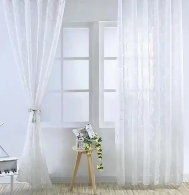 Perdele jacquard semi-transparentă, cu model de frunze, perdea lungă elegantă, perdea țesătă de designer, cu bandă cu volan, agățată 400x270cm | Noutate în catalog