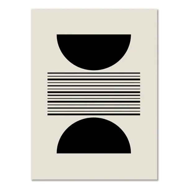 Plakát abstract pentru perete cu semicercuri și linii 20 × 30 cm print pe pânză negru-bej decor geometric minimalist fără ramă | Comandă rapid