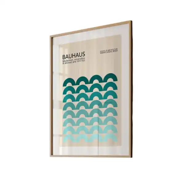 Plată sigură - Plakat Bauhaus de mari dimensiuni 40 x 60 cm cu arcuri geometrice turcoaz grafica abstracta moderna print pe panza decoratiune fara rama