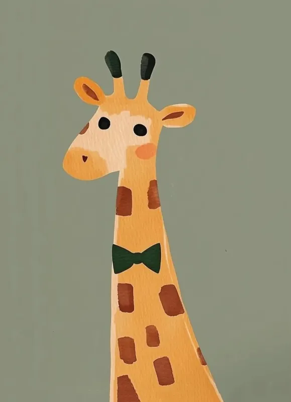 Plakát de perete cu ilustrația unei girafe cu fluture 40x60 cm pânză fără ramă verde galben maro decorare pentru perete în camera copiilor | Direct de la producător