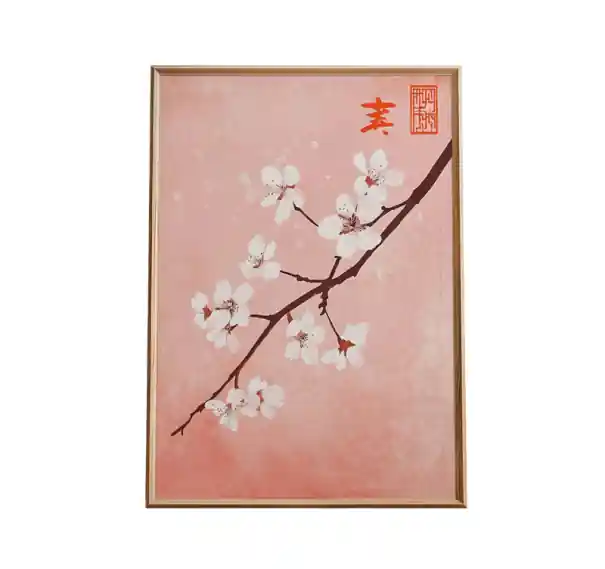 Plakat minimalist pentru perete ramură de sakura motiv japonez 50 × 70 cm tipărit pe pânză decor floral roz alb pentru interior fără ramă | Favoritul clienților