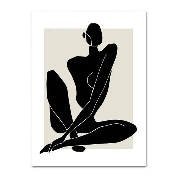 Plakat minimalist pentru perete cu silueta abstractă a unei femei 50 × 70 cm imprimat pe pânză negru-bej decor modern fără ramă - Economisește