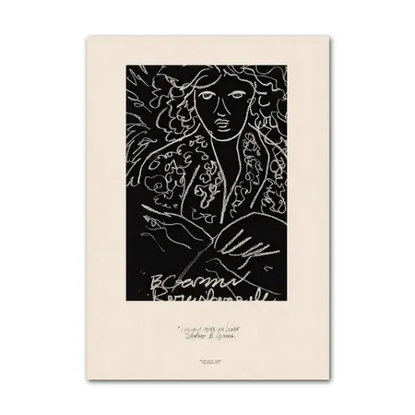 Preț avantajos - Plakat stilat cu față liniară 30 × 45 cm tipărit pe pânză portret minimalist negru-bej decorare pentru perete interior