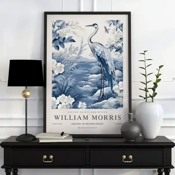 Plakát William Morris cu motiv botanic al unui păun 30x40 cm pânză din poliester decor modrobíl pentru perete în interior | Calitate premium