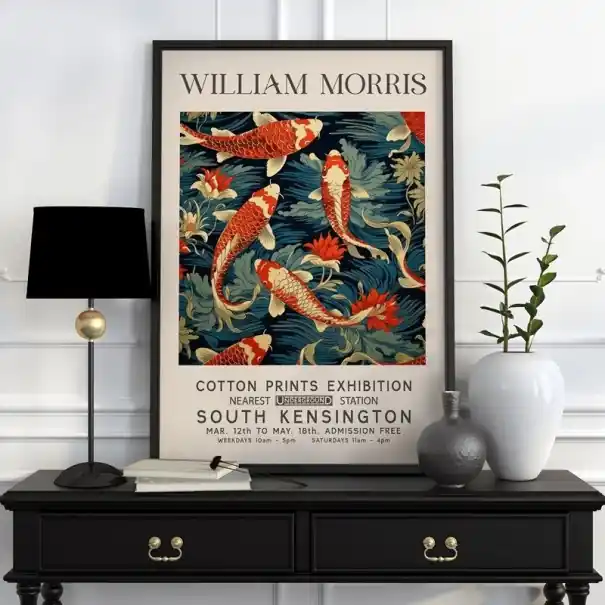 Ofertă avantajoasă | Plakát William Morris cu motiv botanic de pești 30x40 cm pânză din poliester decor interior pentru perete