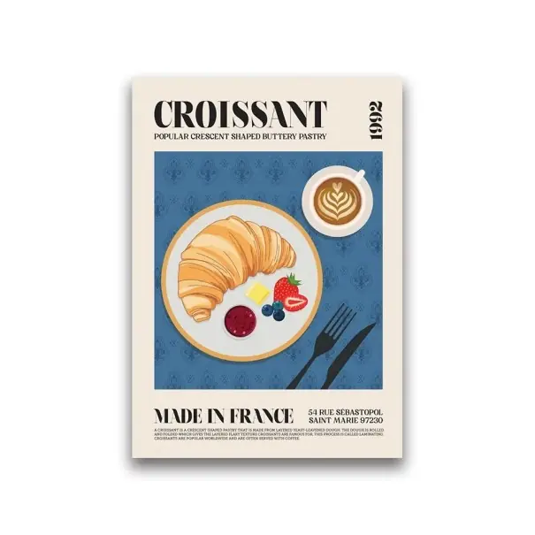 Lansare recentă - Plakate de perete 40 x 60 cm Croissant franțuzesc Gastronomie mondială Imagine cu mâncare Imprimare pe pânză Fără ramă