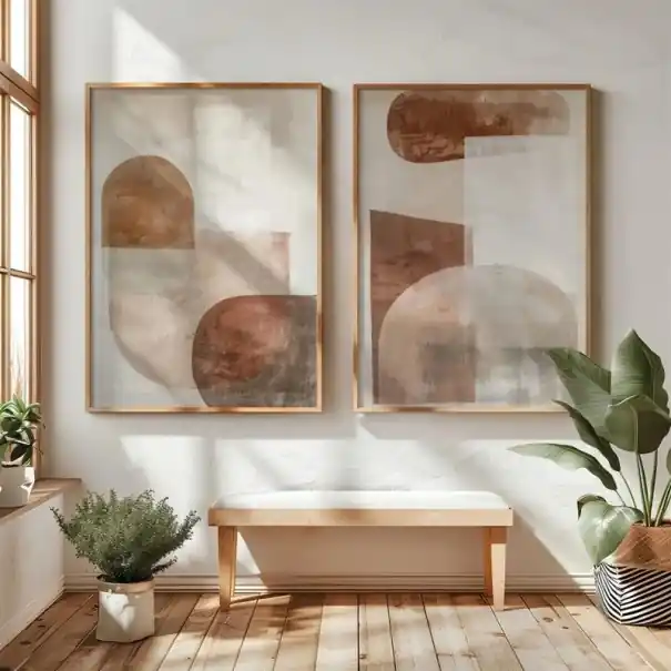 Plakate japoneze abstracte forme organice 40x60 cm pânză bej maro decorare perete pentru living dormitor - Ultimele produse