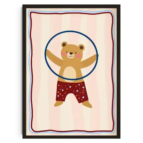 Produs apreciat | Plakate mural cu ilustrația unui ursuleț cu cerc 30 x 42 cm pânză fundal roz imagine pentru copii pe perete decorare pentru cameră fără ramă