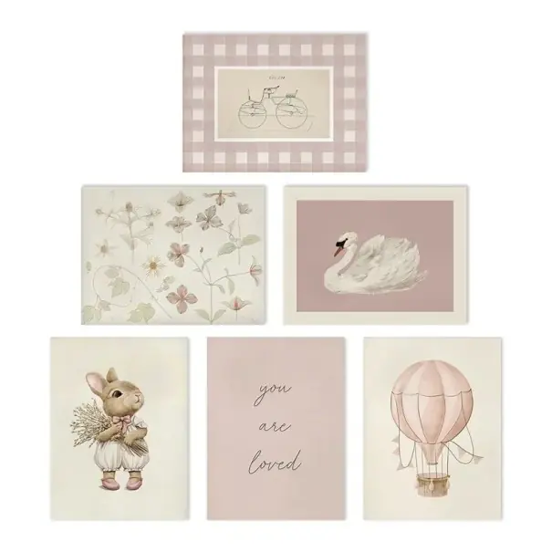 Plakate pentru perete cu motive pentru copii set 6 buc 40 x 50 cm imprimare pe pânză nuanțe delicate de roz fără ramă decorațiuni pentru camera copiilor | Produs recomandat