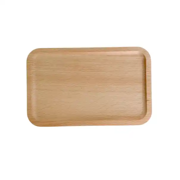 Platou de desert cu colțuri rotunjite 20 x 13 cm din lemn masiv, tavă rectangulară de culoare bej deschis pentru servirea deserturilor și gustărilor | Preț outlet