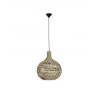 În topul vânzărilor - Pendul structura din Metal Negru si abajur din Ratan Bej H205xL46cm IP20 GRIFFIN