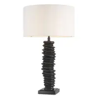 Veioza din Metal/Granit Bronz/Negru si Stofa Alb H75xD45cm Miro Eichholtz | Cantități limitate