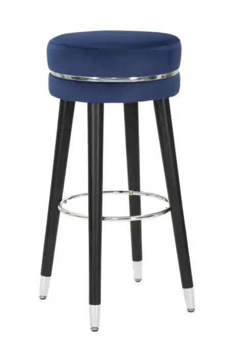 Ofertă pentru o perioadă limitată - Scaun bar din stofă albastră cu detalii argintii și picioare negre Paris 35 x 74 cm