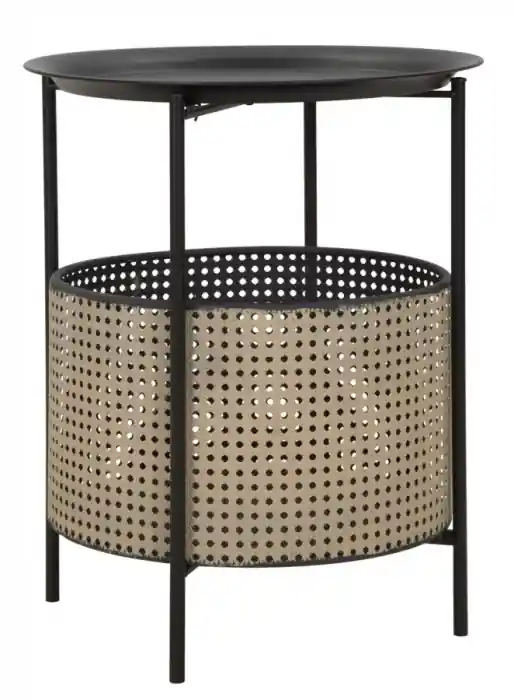 Masuta laterala metalica negru bej cu depozitare Osaka, 40x50 cm - Promoție